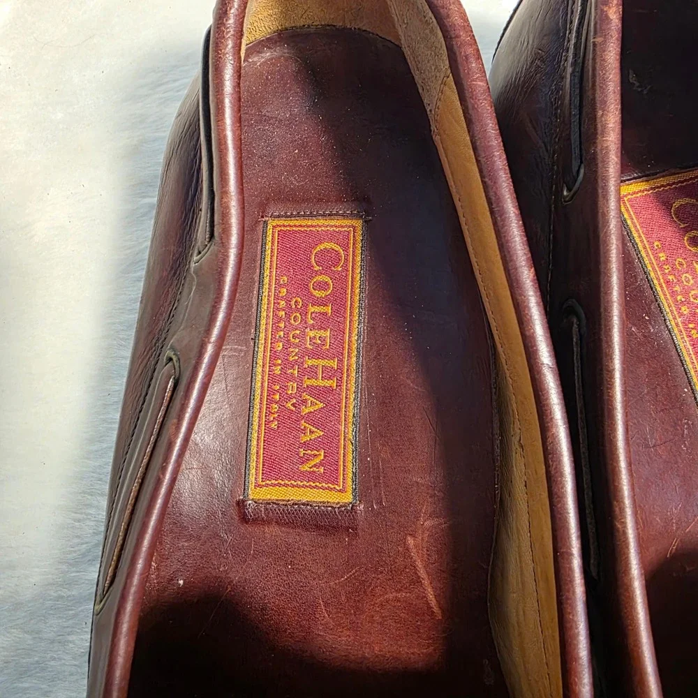 Vintage Cole Haan Country Boat Shoes Loafers Brown Leather Italian Mens 8.5 D